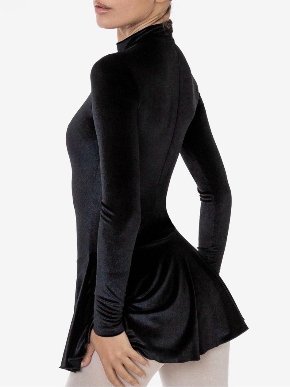 Los Angeles Apparel Long-Sleeve Black Velvet Fit-and-Flare Dress/leotard
